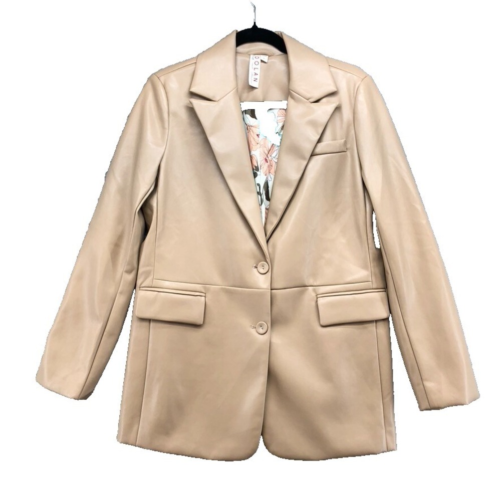 Dolan Faux Leather Jacket Womens Medium Beige Business Casual Two Button Neutral